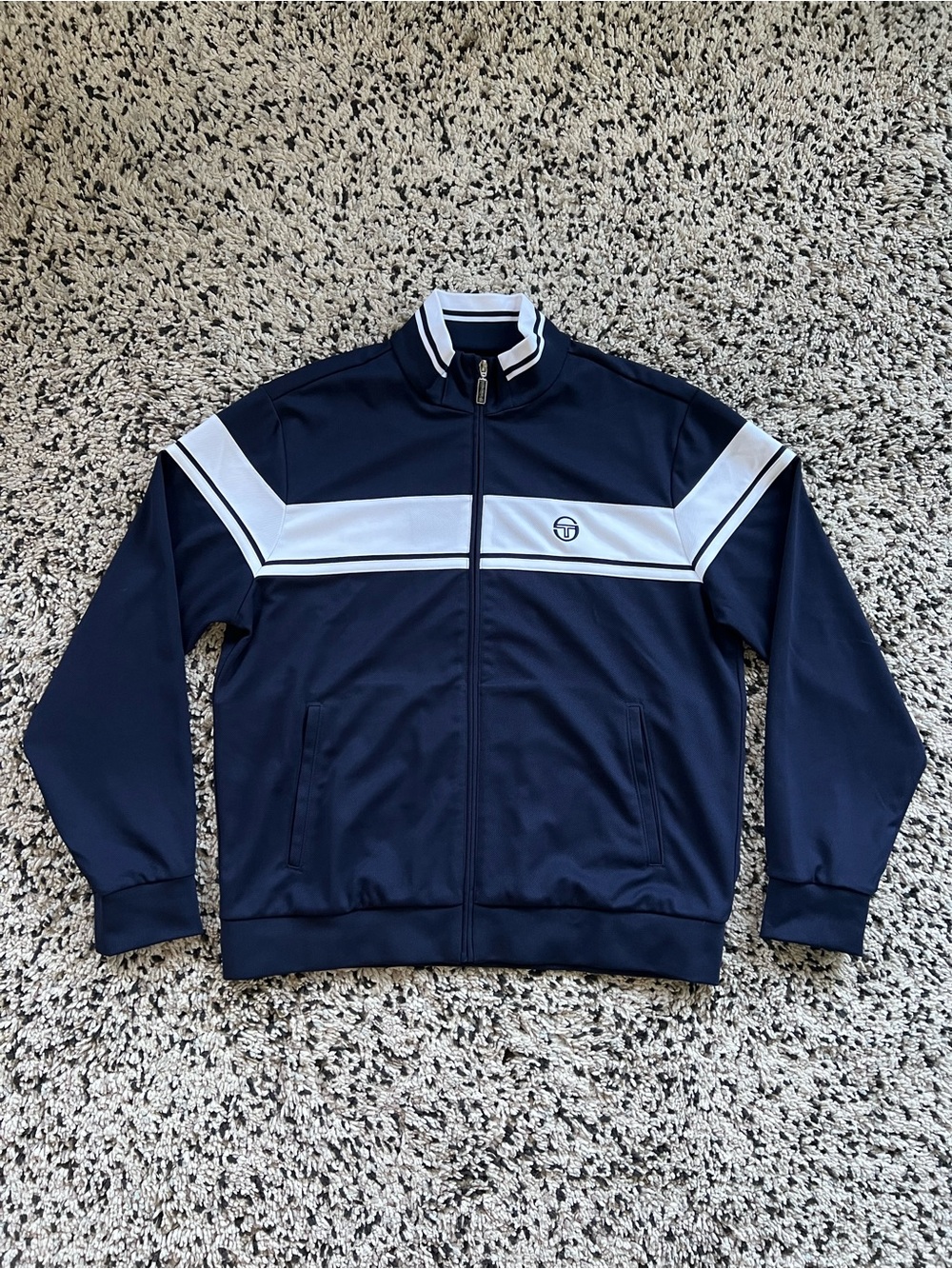 Sergio Tacchini Track Jacket Navy Blue White Full Zip Men’s Size XL